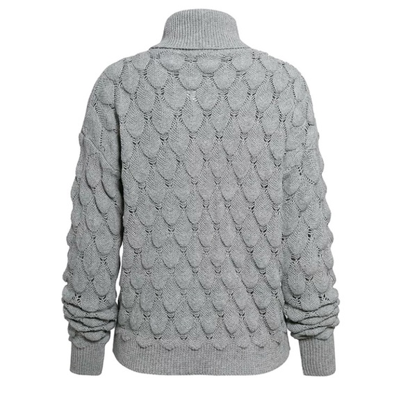 Gray Turtleneck Textured Scallop Knit Sweater - Picture 3 of 7